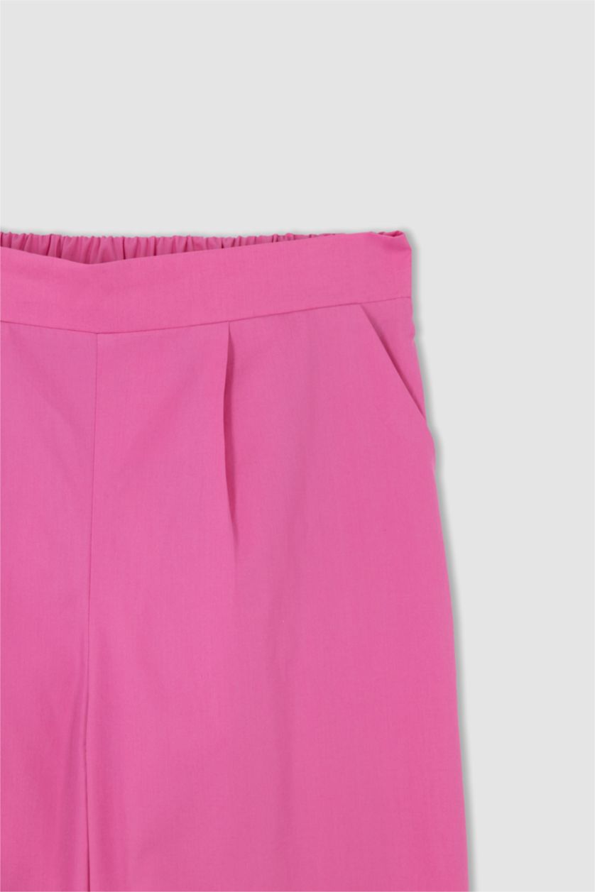 بنات زهري بنطلون بناتي من قماش البوبلين بساق عريض