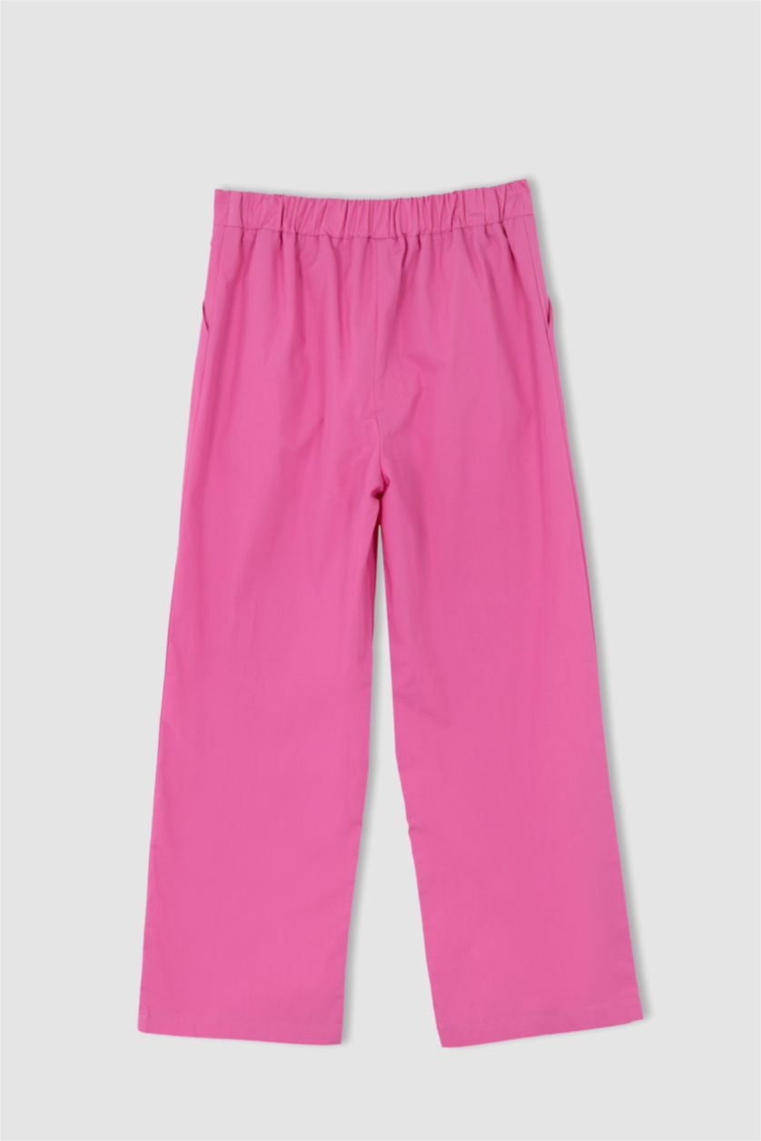 بنات زهري بنطلون بناتي من قماش البوبلين بساق عريض