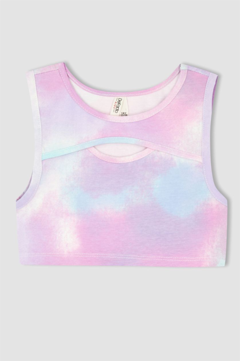 Girls & Teens Lilac Girl Crew Neck Sleeveless Batik Print Crop Top