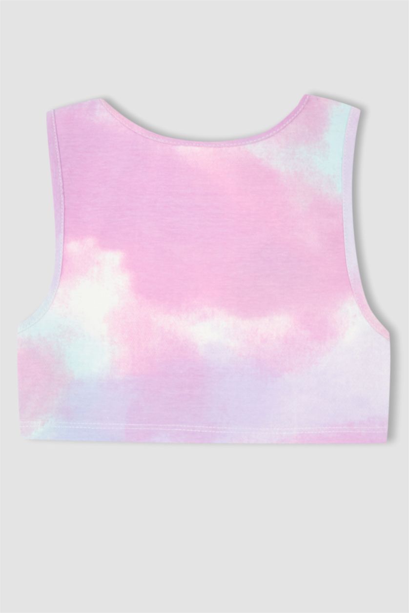Girls & Teens Lilac Girl Crew Neck Sleeveless Batik Print Crop Top