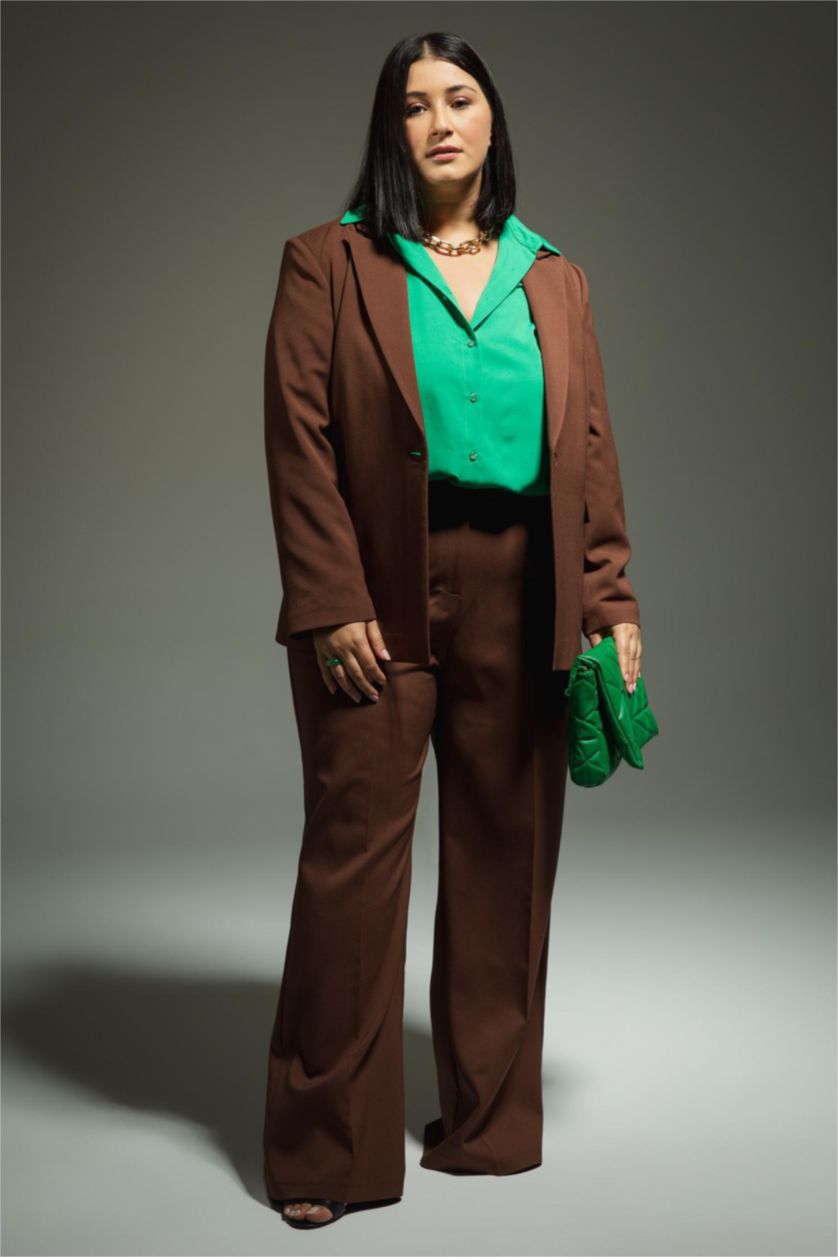 Женщины Коричневый Брюки палаццо с высокой посадкой, коллекция DF Plus