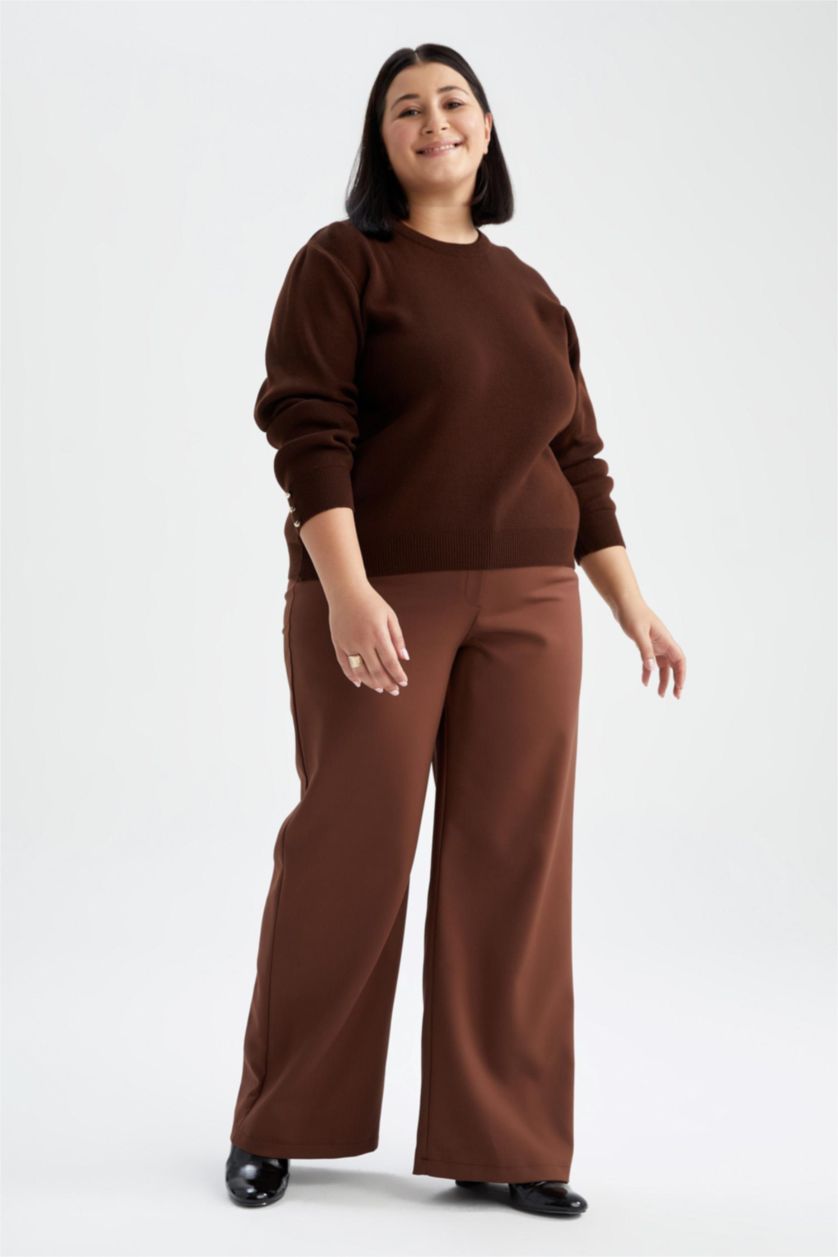 Женщины Коричневый Брюки палаццо с высокой посадкой, коллекция DF Plus