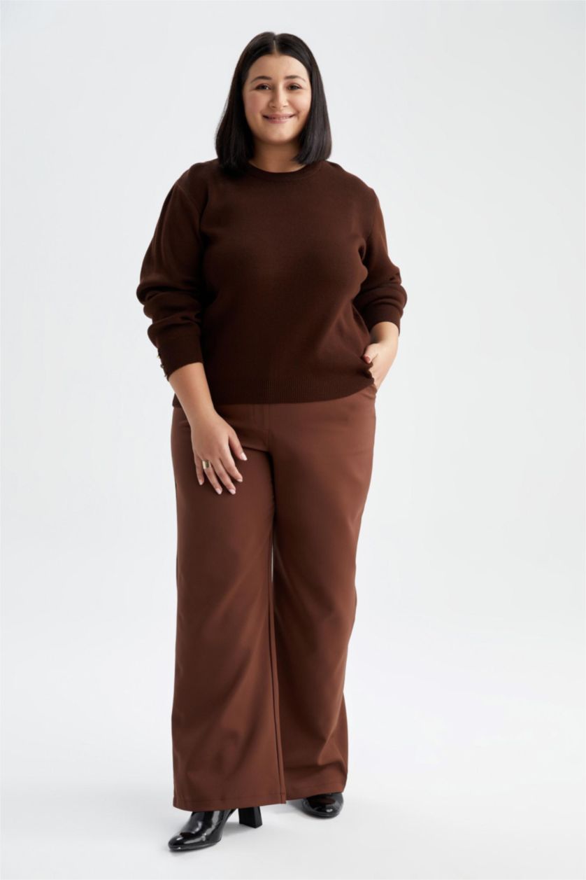 Женщины Коричневый Брюки палаццо с высокой посадкой, коллекция DF Plus