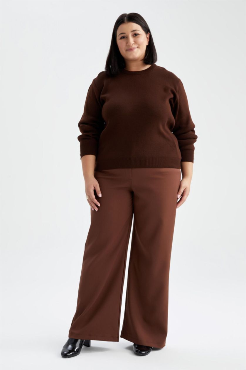 Женщины Коричневый Брюки палаццо с высокой посадкой, коллекция DF Plus
