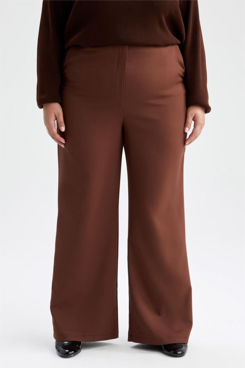 Женщины Коричневый Брюки палаццо с высокой посадкой, коллекция DF Plus