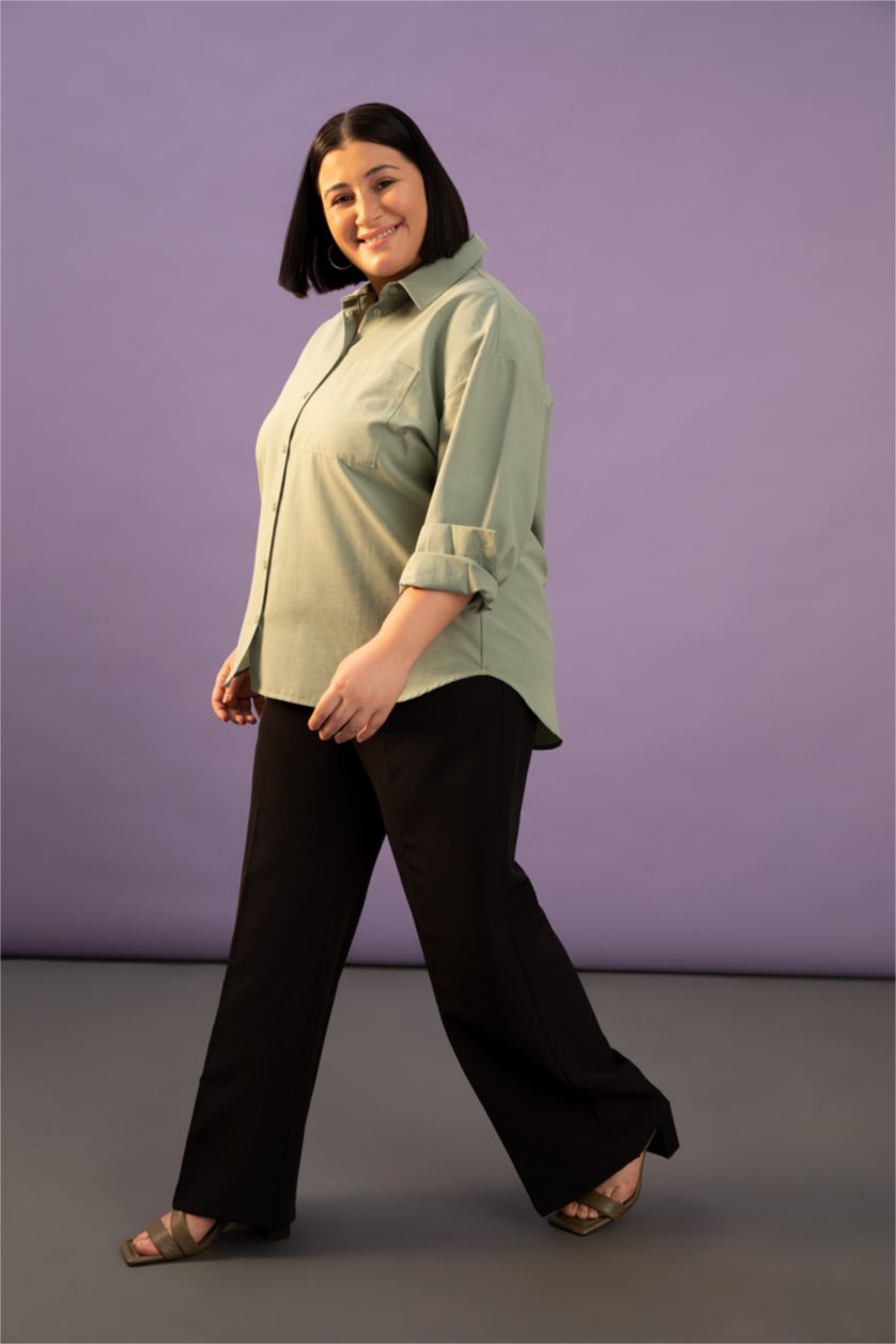 FEMME Noir Df Plus Pantalon Palazzo Plissé Taille Haute Grande Taille