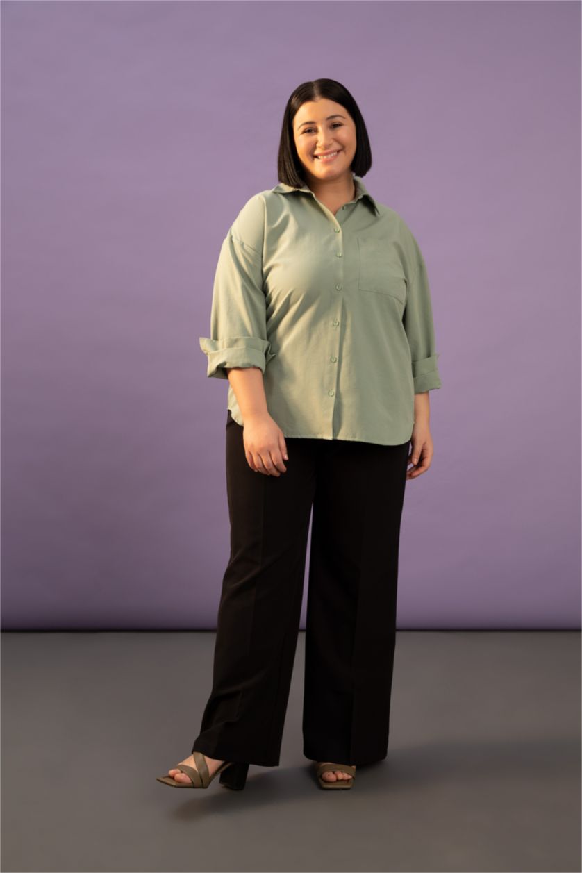 FEMME Noir Df Plus Pantalon Palazzo Plissé Taille Haute Grande Taille