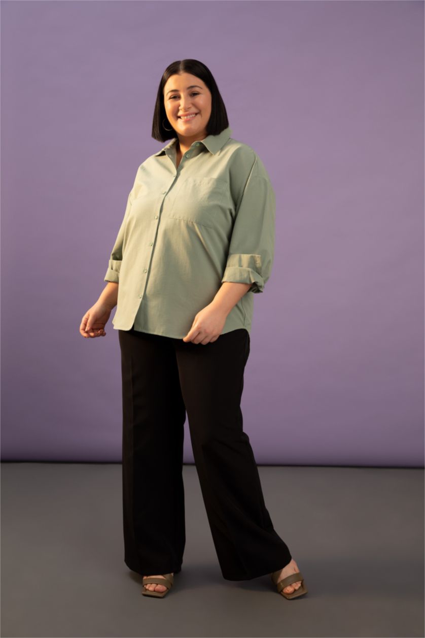 FEMME Noir Df Plus Pantalon Palazzo Plissé Taille Haute Grande Taille