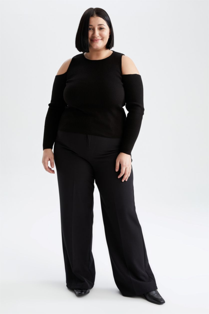 FEMME Noir Df Plus Pantalon Palazzo Plissé Taille Haute Grande Taille