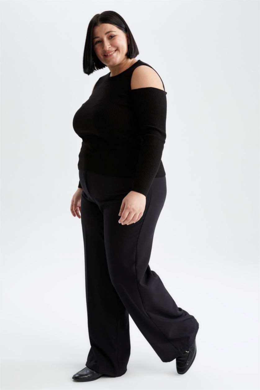 FEMME Noir Df Plus Pantalon Palazzo Plissé Taille Haute Grande Taille