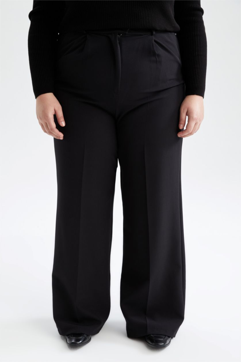 FEMME Noir Df Plus Pantalon Palazzo Plissé Taille Haute Grande Taille