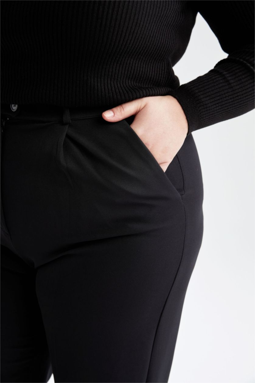 FEMME Noir Df Plus Pantalon Palazzo Plissé Taille Haute Grande Taille