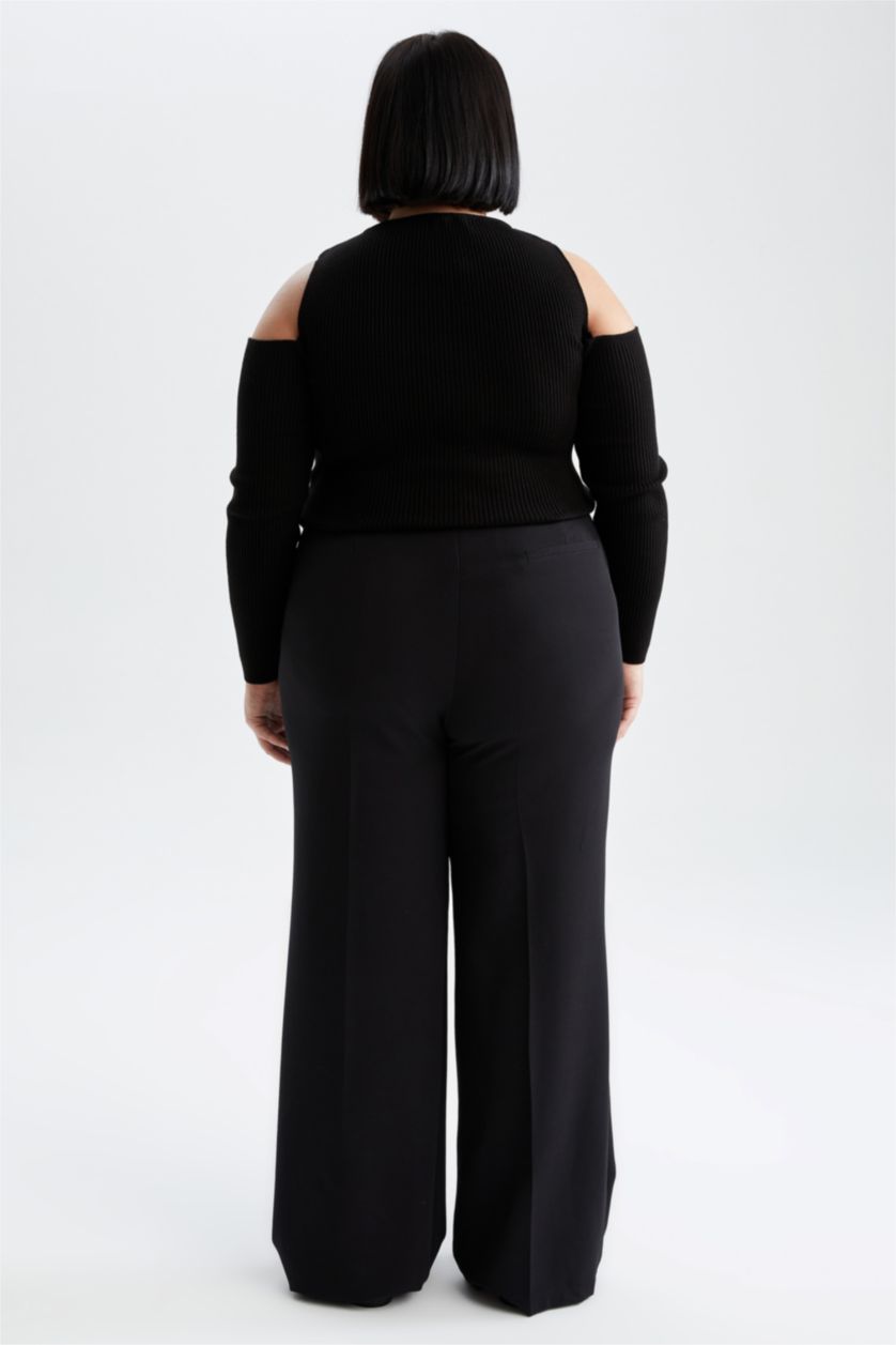 FEMME Noir Df Plus Pantalon Palazzo Plissé Taille Haute Grande Taille