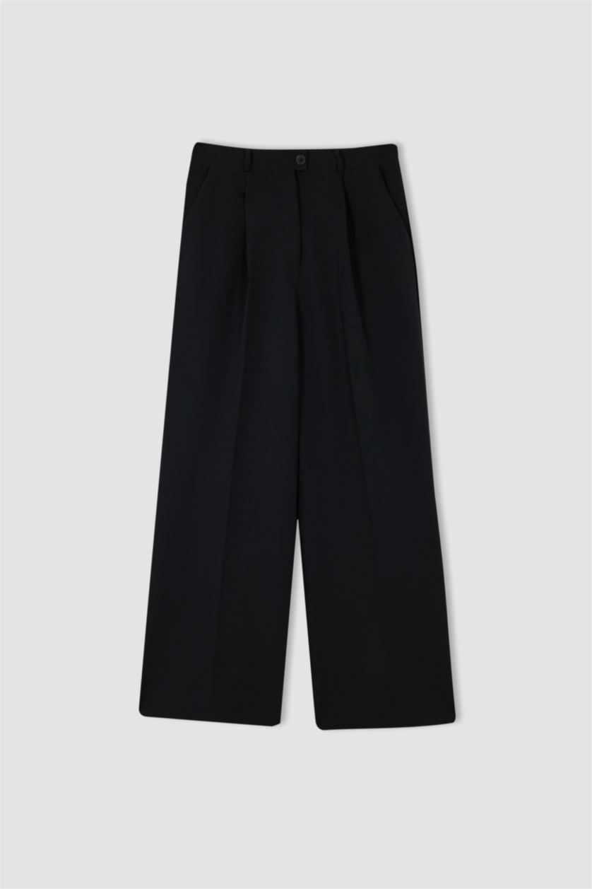 FEMME Noir Df Plus Pantalon Palazzo Plissé Taille Haute Grande Taille