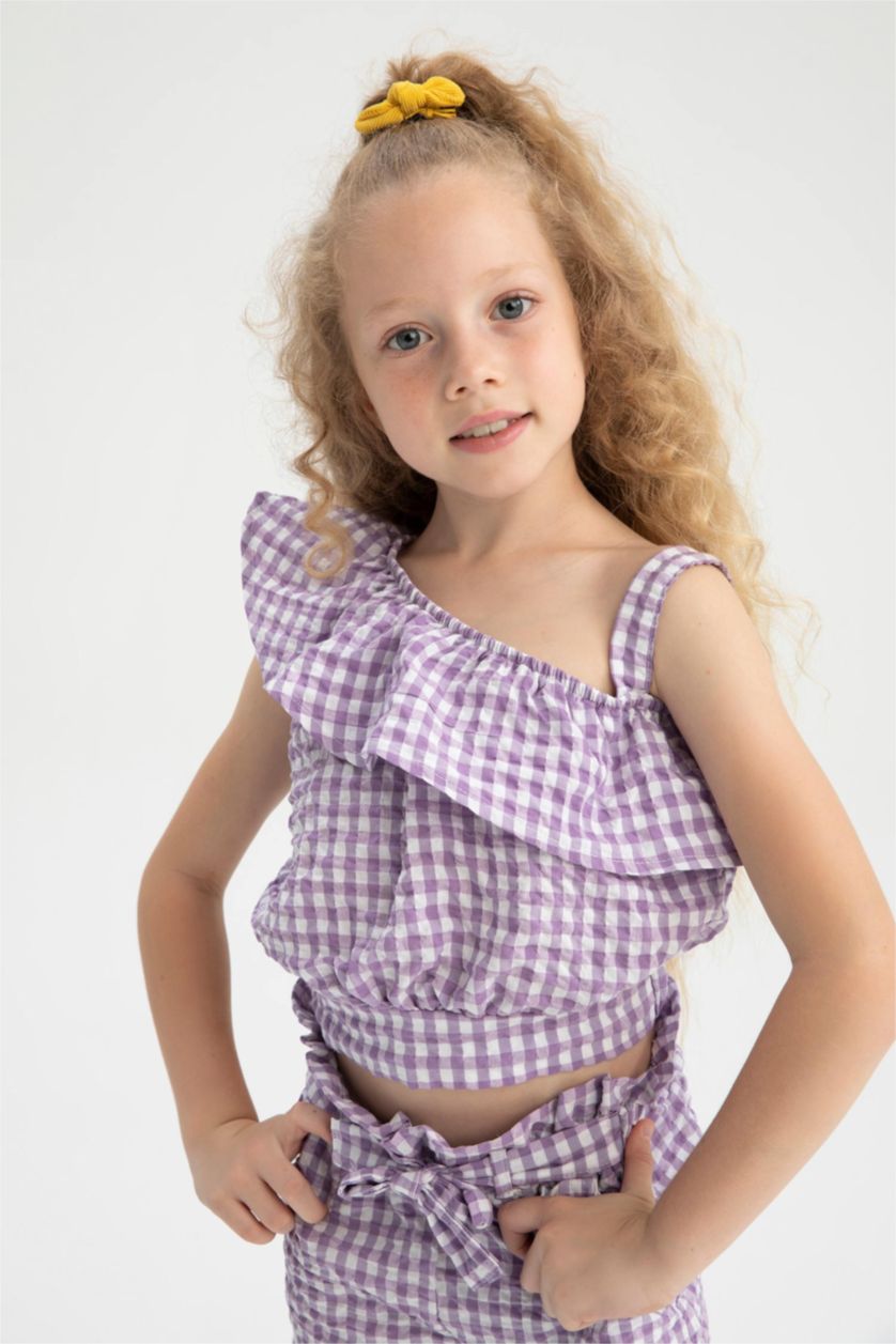 FILLES Violet Chemisier à bretelles en tissu froissé manches courtes pour fille