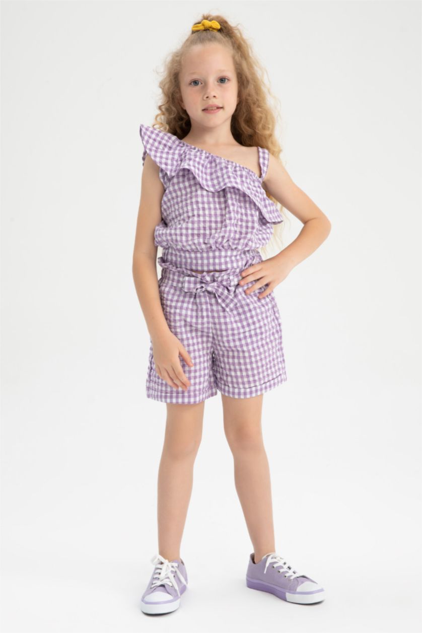 FILLES Violet Chemisier à bretelles en tissu froissé manches courtes pour fille