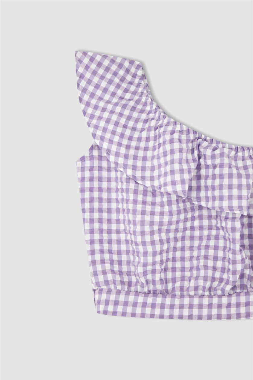 FILLES Violet Chemisier à bretelles en tissu froissé manches courtes pour fille