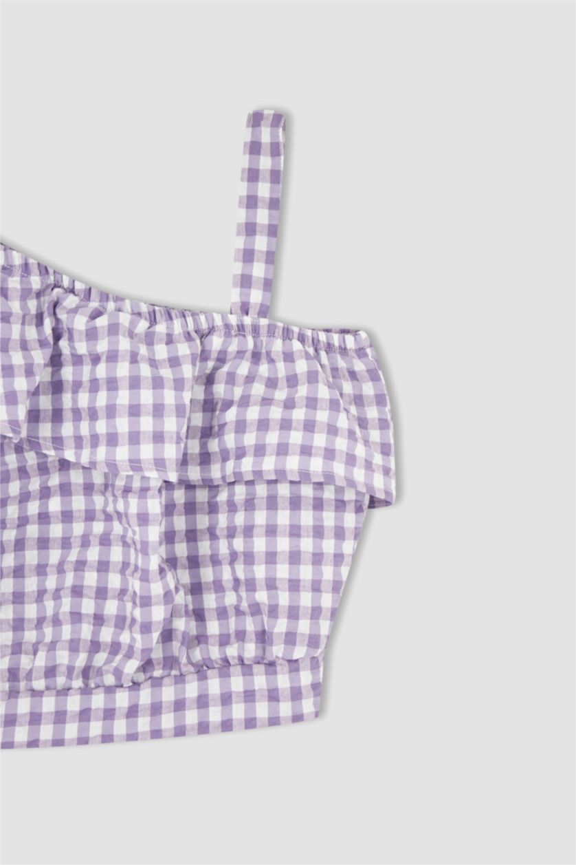 FILLES Violet Chemisier à bretelles en tissu froissé manches courtes pour fille