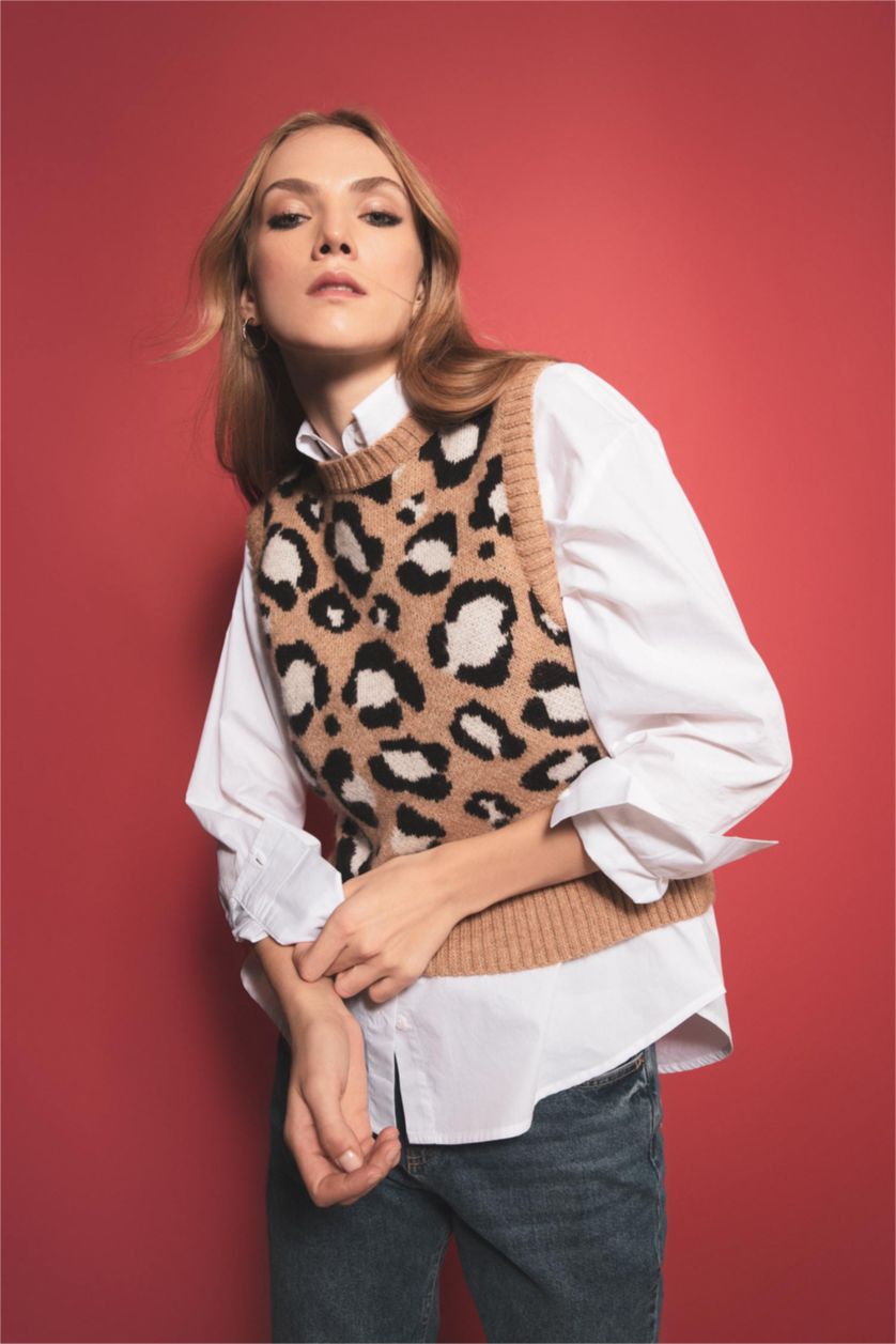 FEMME Beige Gilet Coupe Régulière Col rond