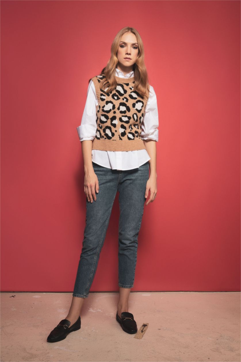 FEMME Beige Gilet Coupe Régulière Col rond