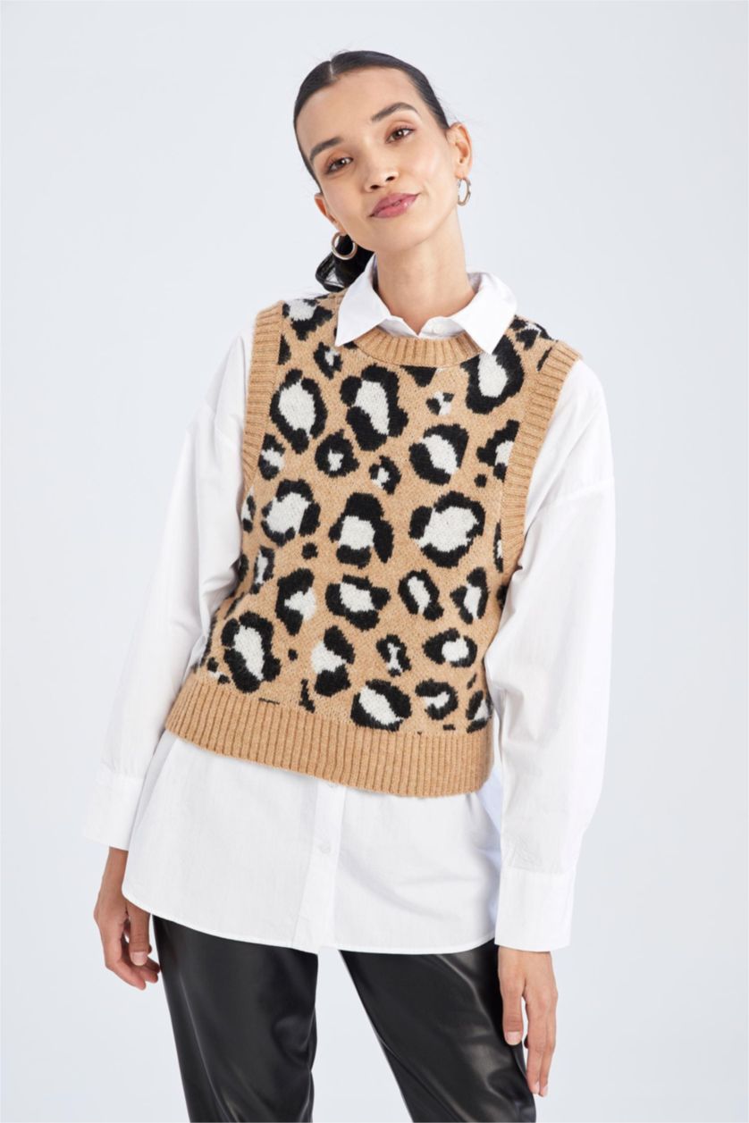 FEMME Beige Gilet Coupe Régulière Col rond