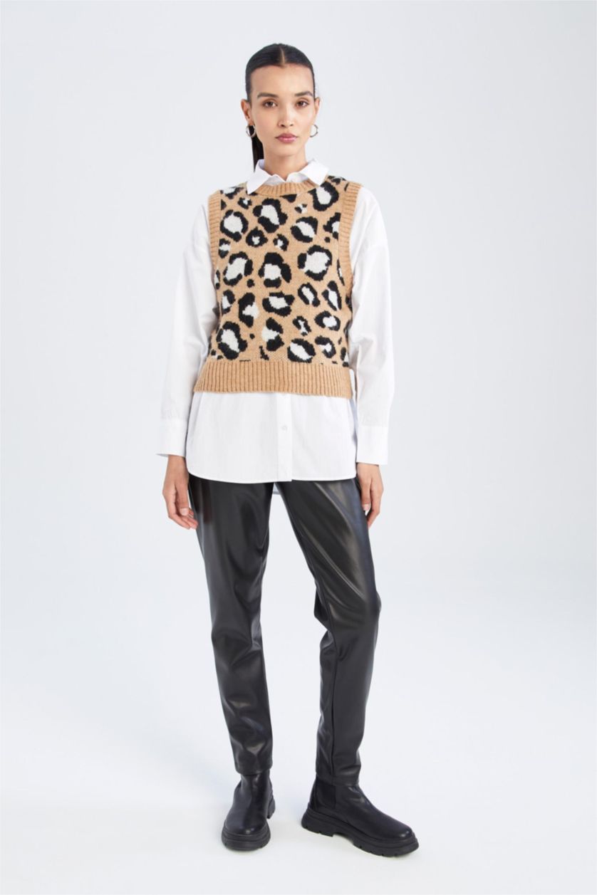 FEMME Beige Gilet Coupe Régulière Col rond