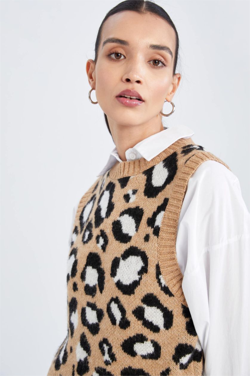 FEMME Beige Gilet Coupe Régulière Col rond