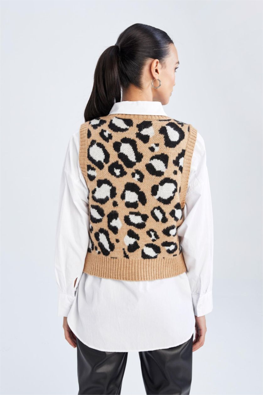 FEMME Beige Gilet Coupe Régulière Col rond