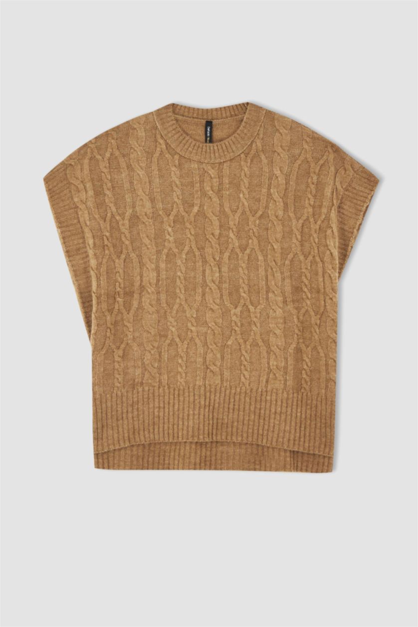 Woman Beige Relax Fit Crew Neck Vest