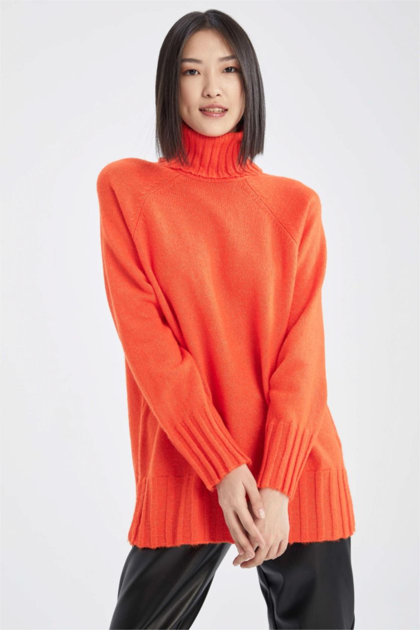 WOMAN Dark Orange Oversize Fit Turtleneck Tunic