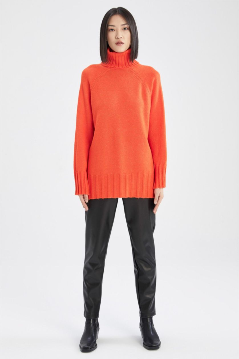 WOMAN Dark Orange Oversize Fit Turtleneck Tunic