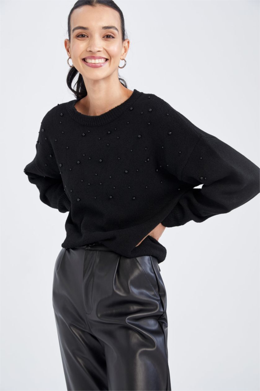 WOMAN Black Relax Fit Crew Neck Pullover
