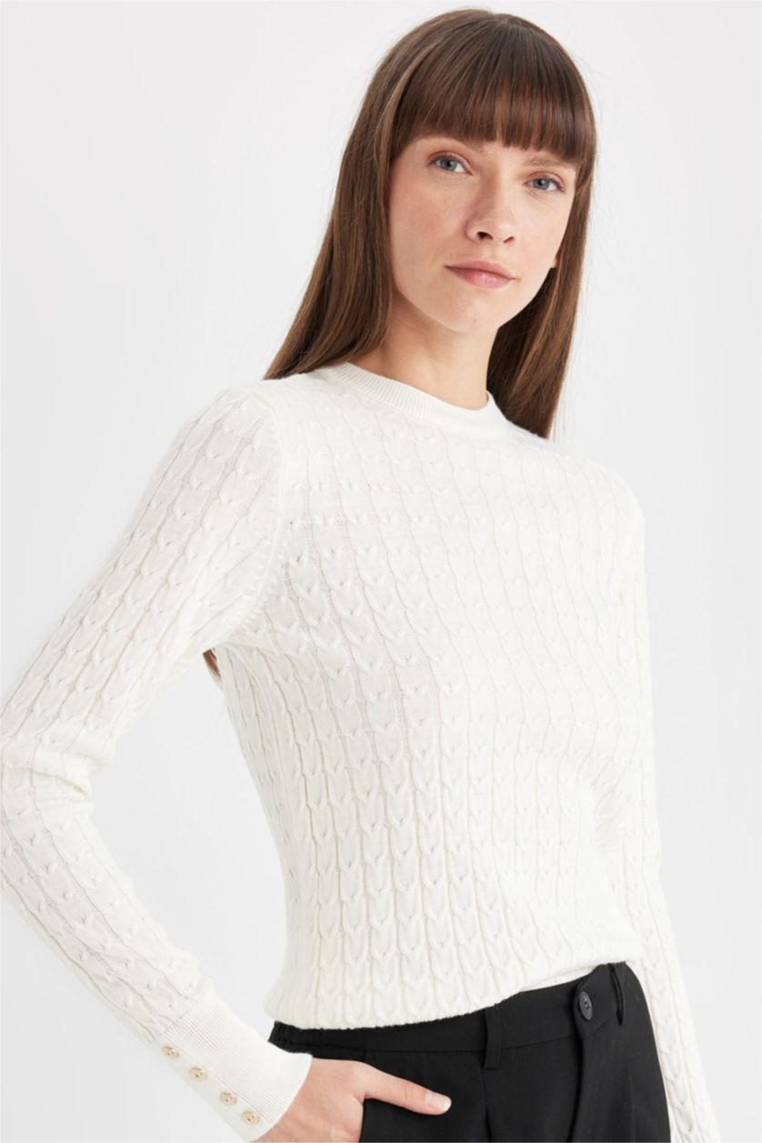 FEMME Écru Pull-Over Col Rond