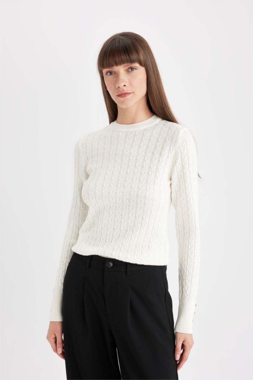 FEMME Écru Pull-Over Col Rond