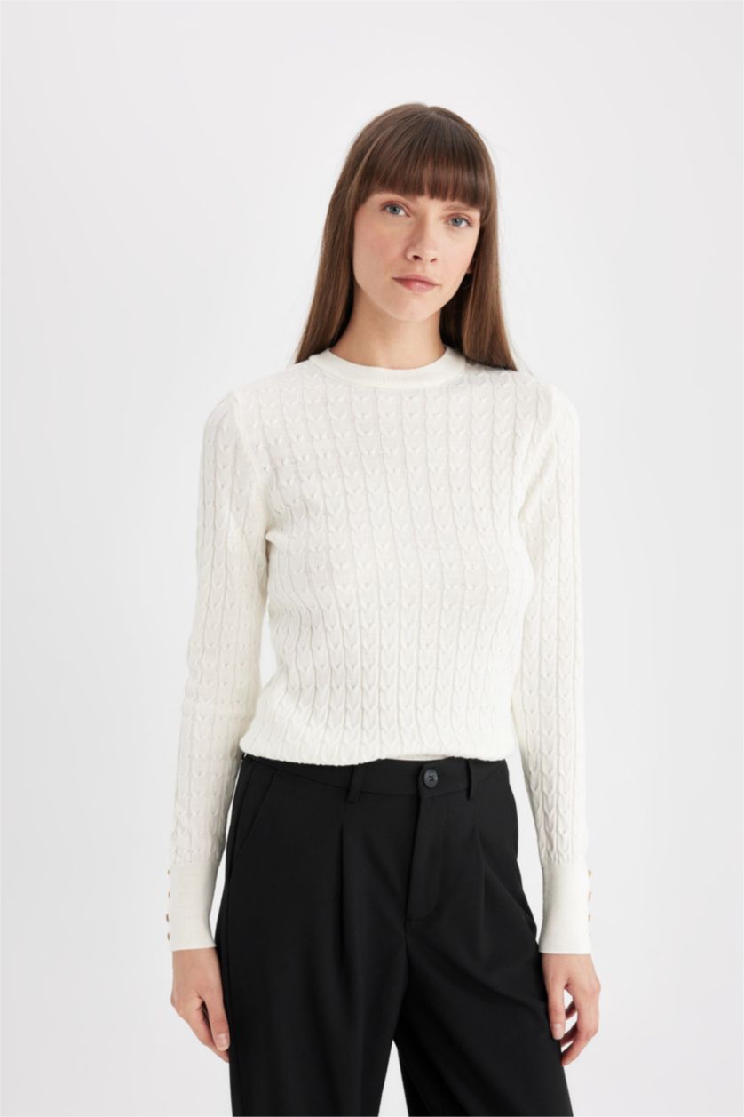FEMME Écru Pull-Over Col Rond