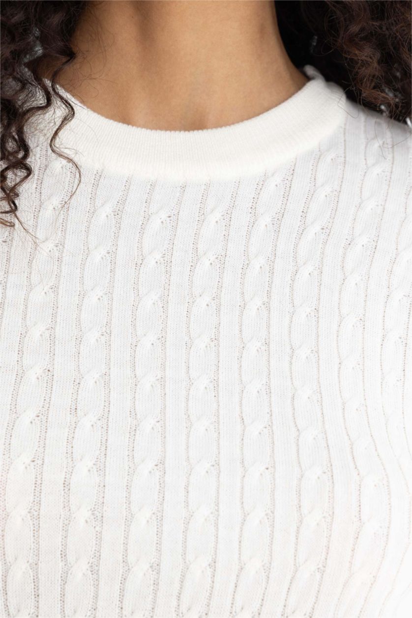 Женщины Бежевый Regular Fit трикотажный свитер с круглым вырезом