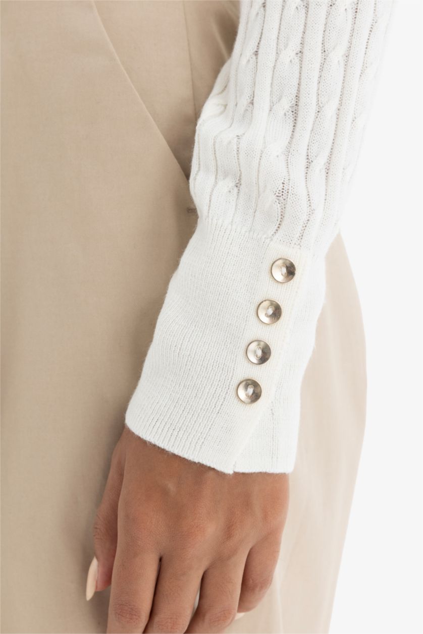 Женщины Бежевый Regular Fit трикотажный свитер с круглым вырезом