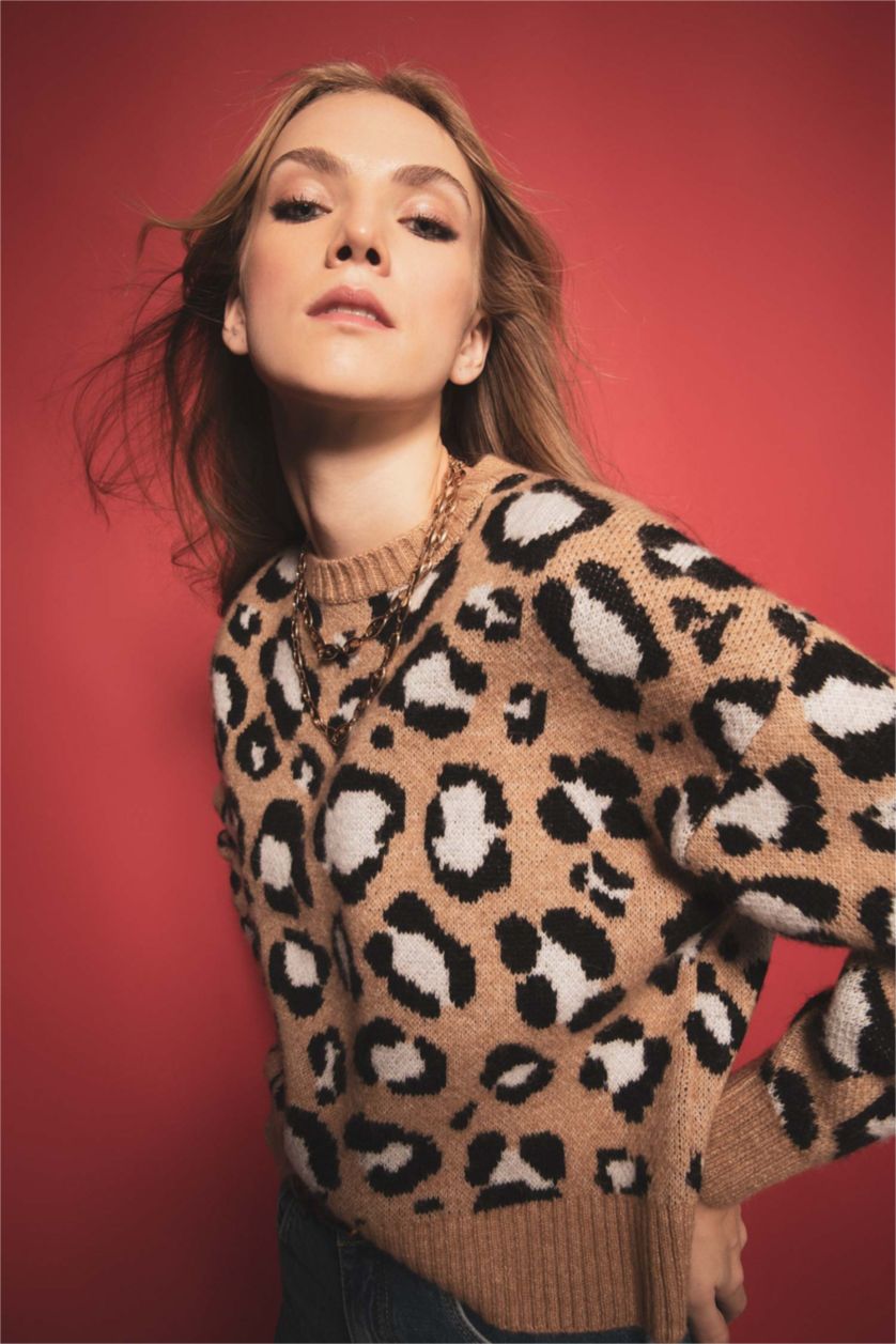 حريمي بيج بلوفر تايجر قصة عادية برقبة مستديرة