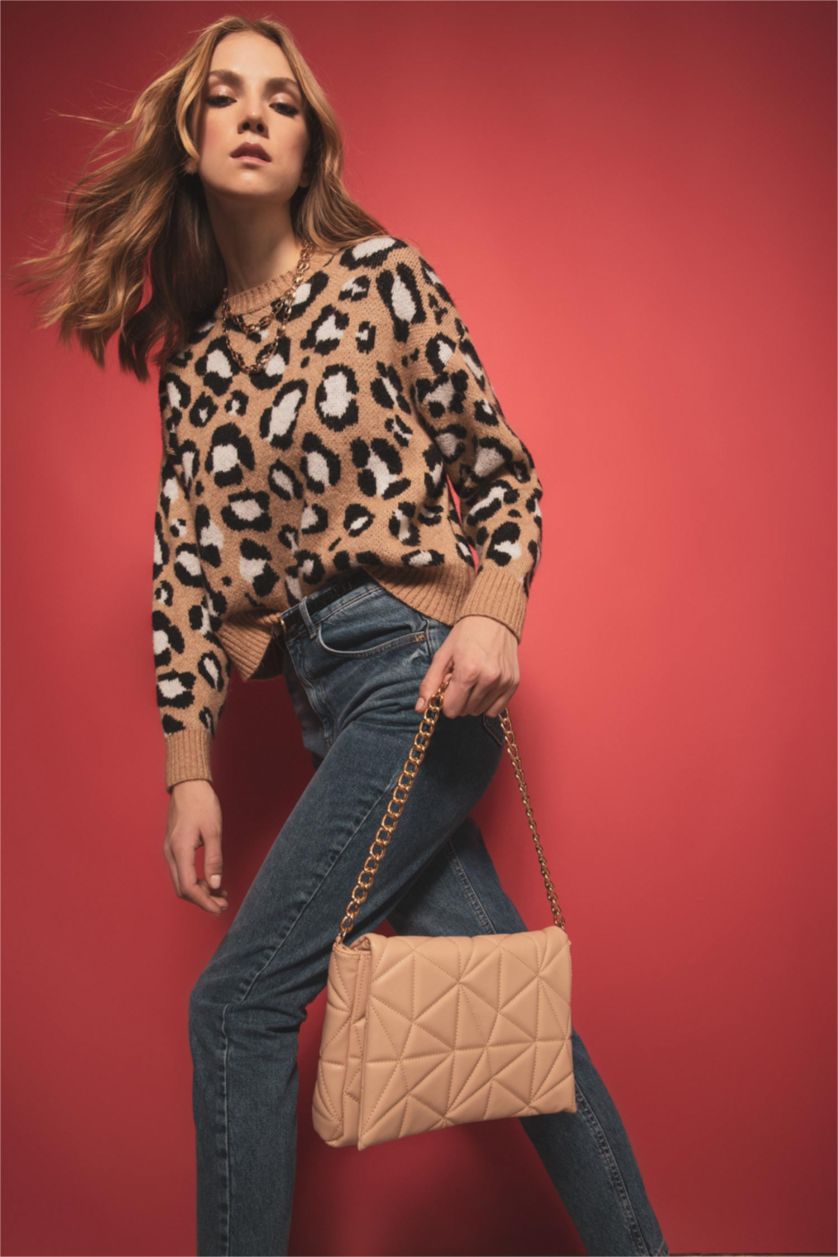 حريمي بيج بلوفر تايجر قصة عادية برقبة مستديرة