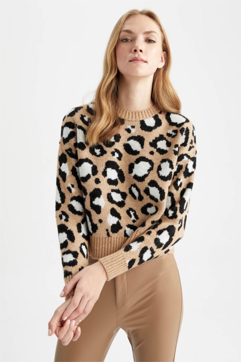 حريمي بيج بلوفر تايجر قصة عادية برقبة مستديرة