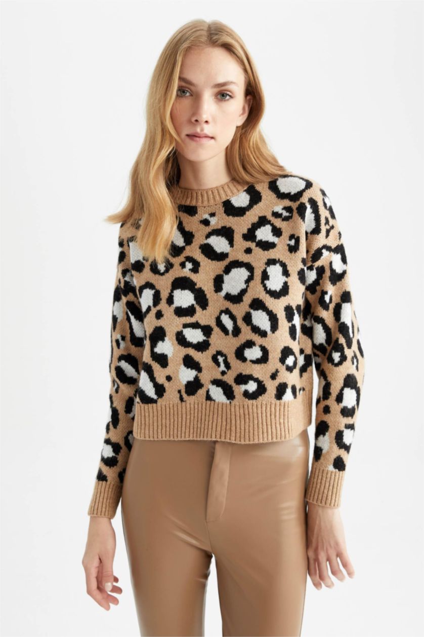 حريمي بيج بلوفر تايجر قصة عادية برقبة مستديرة