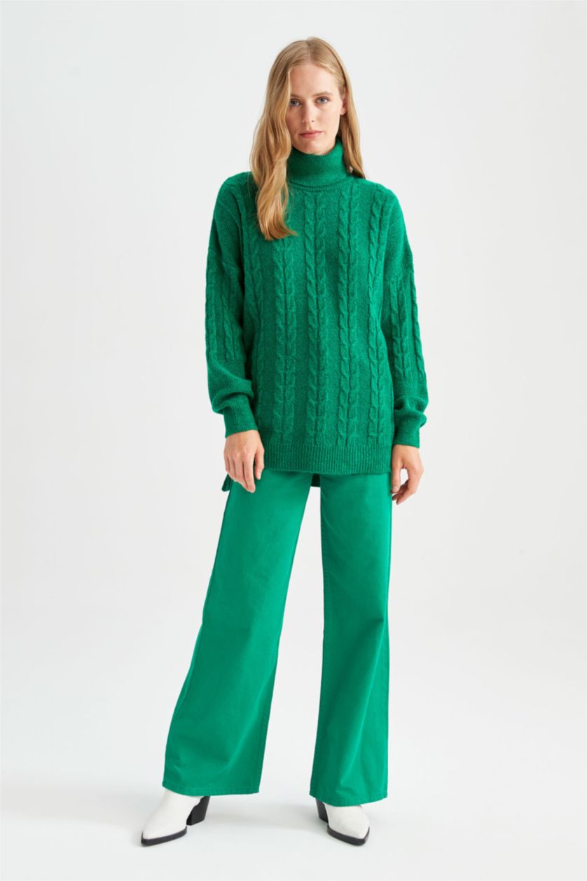 FEMME Vert Foncé Tunique Coupe Oversize Col roulé
