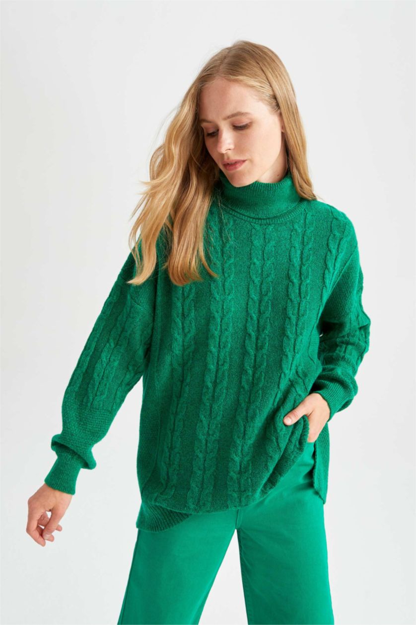 FEMME Vert Foncé Tunique Coupe Oversize Col roulé