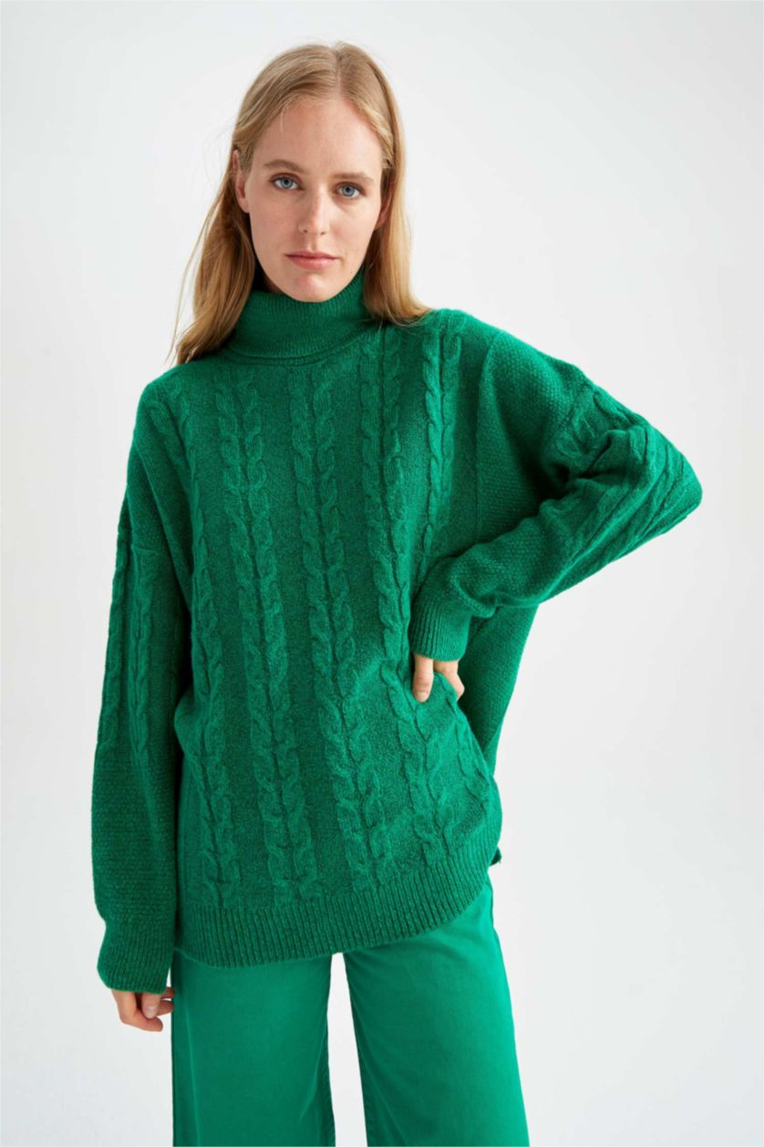 FEMME Vert Foncé Tunique Coupe Oversize Col roulé