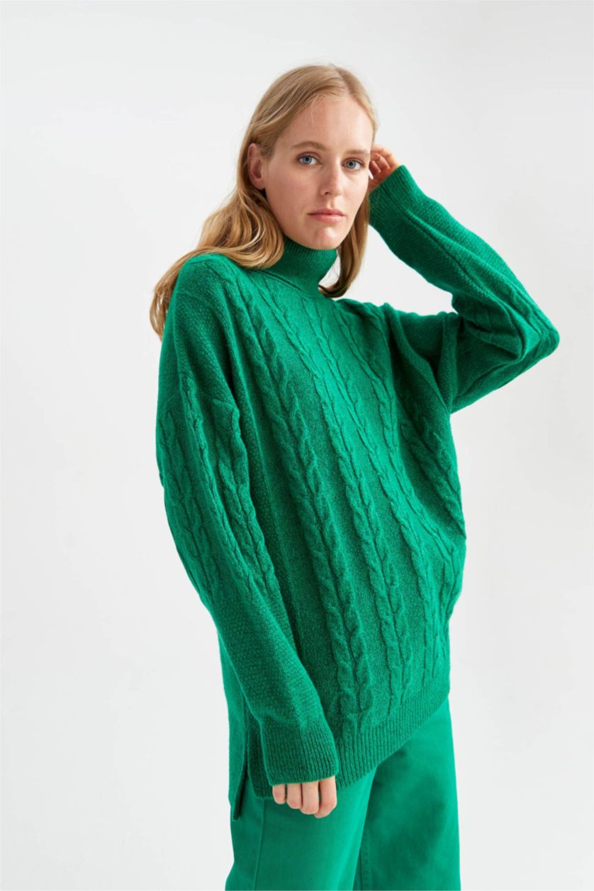 FEMME Vert Foncé Tunique Coupe Oversize Col roulé