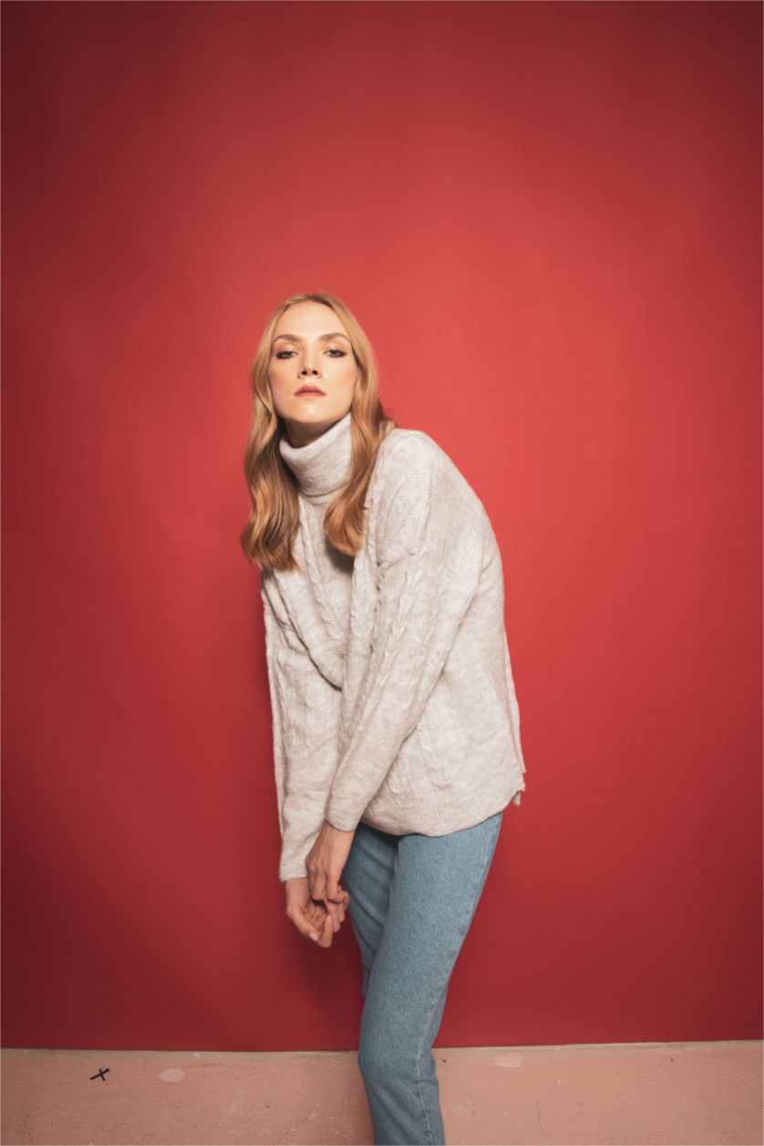 FEMME Gris Tunique Oversize à col roulé