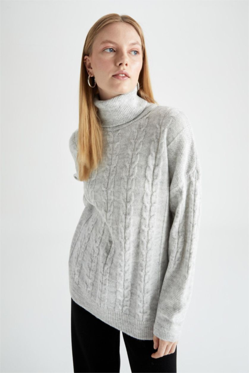 FEMME Gris Tunique Oversize à col roulé