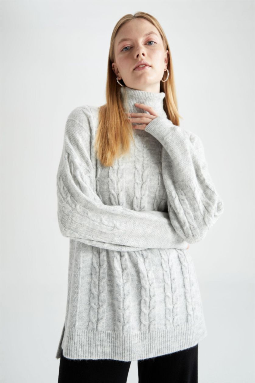 FEMME Gris Tunique Oversize à col roulé