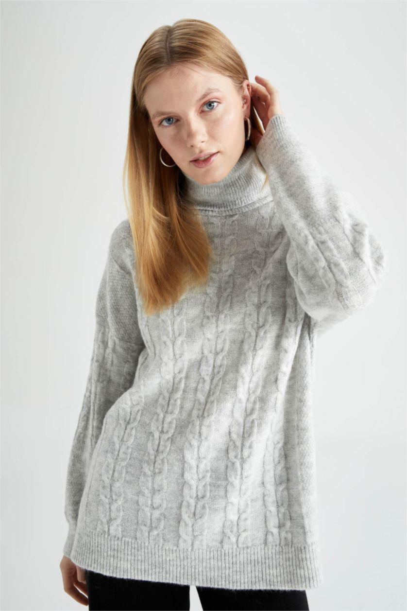 FEMME Gris Tunique Oversize à col roulé