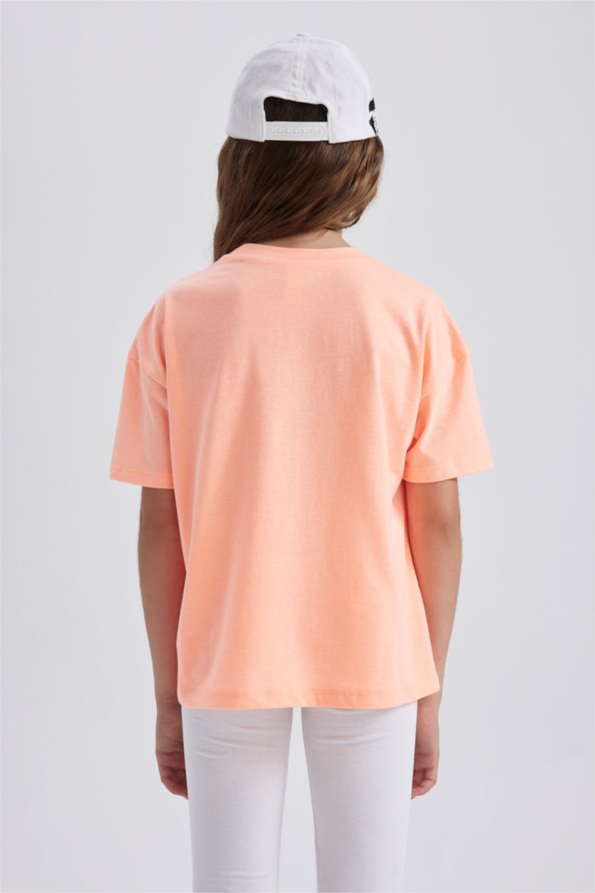 GIRLS & TEENS Neon Orange Girl Regular Fit Short Sleeve Side Slogan Print T-Shirt